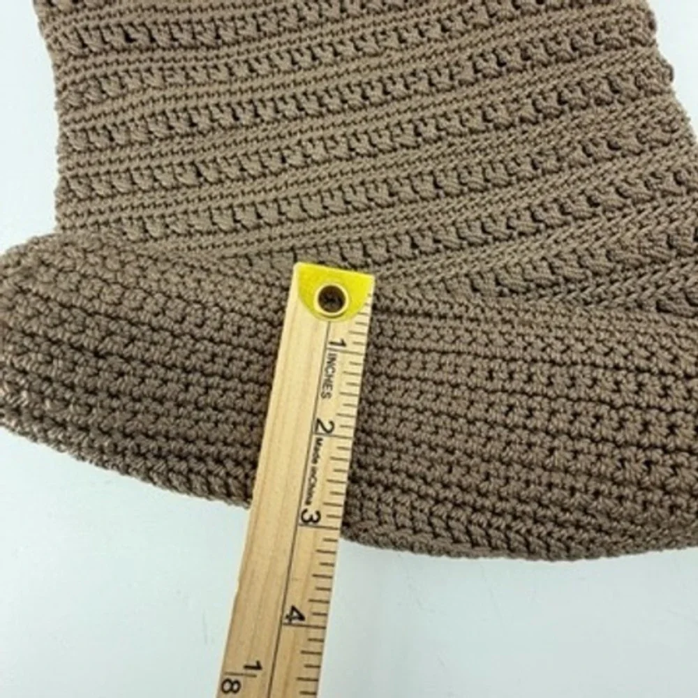 The Sak Brown Crochet Shoulder Bag Zipper Tote Textured Knit Boho Handbag